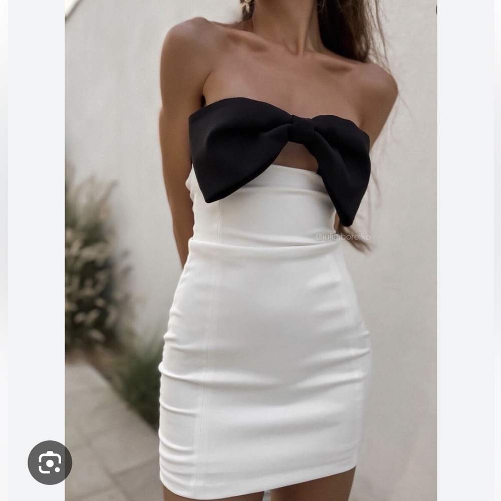 Zara black and white bow dress